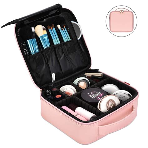 Niceebag Makeup Bag Travel Cosmetic Bag For Women Cute Makeup Case Large Leather Cosmetic Train