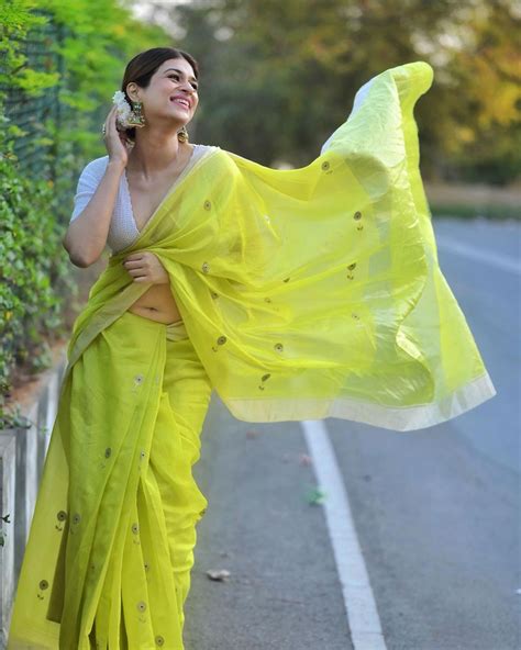 Shraddha Das Hot Stills In Green Saree Photoshoot South Indian Actress
