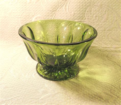 Vintage Green Glass Footed Bowl Green Pedestal By Chantillycottage