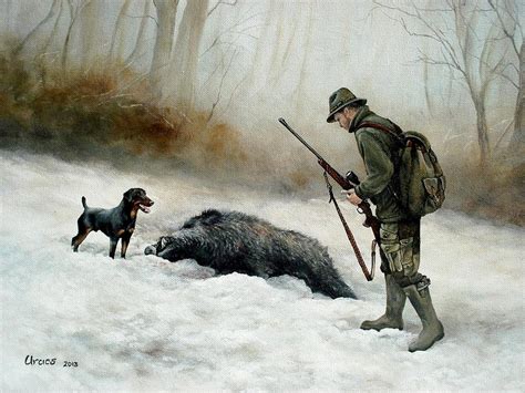 Hunting In Winter Painting By Istvan Uracs