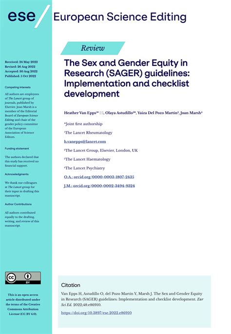 pdf the sex and gender equity in research sager guidelines implementation and checklist
