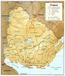 Large detailed relief and political map of Uruguay with roads and ...