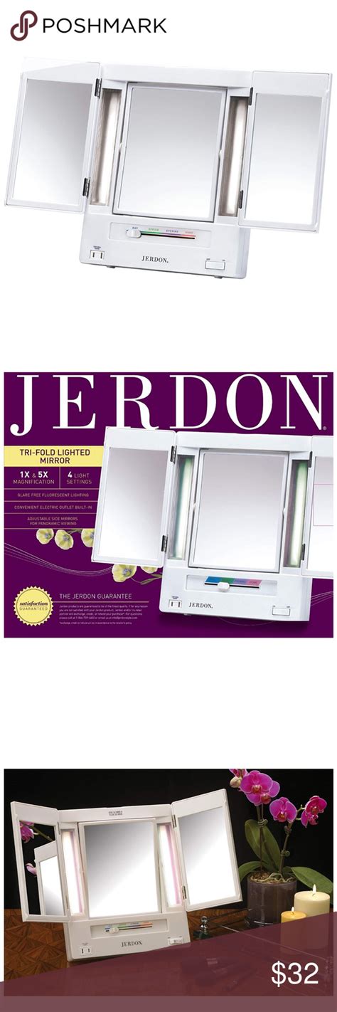 Jerdon Tri Fold Two Sided Lighted Makeup Mirror New In Box Adjustable