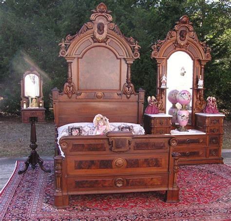 Beautiful Victorian Walnut Ansonia Head Bedroom Set Victorian