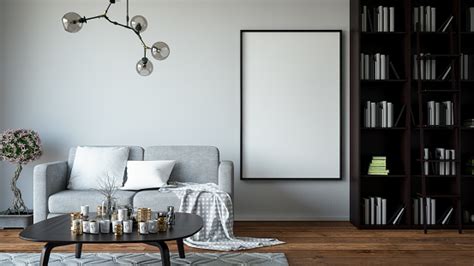 Empty Frame In Living Room Stock Photo Download Image