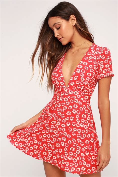 Rosario Mini Dress Flutter Sleeve V Neck Dress In Red Ditsy Floral Showpo Usa Vlrengbr