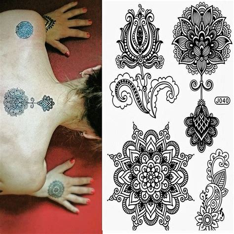 1pcs henna tattoos sticker black lace flower bow tie style temporary tattoos body art wat