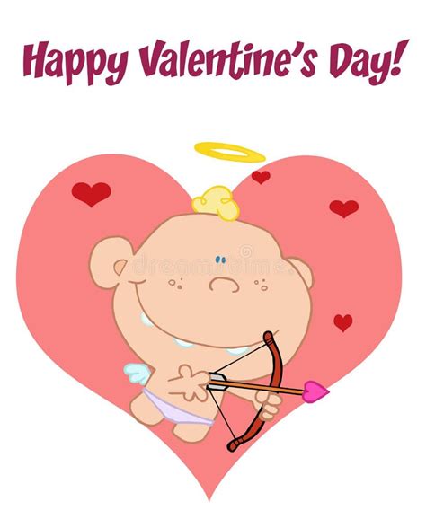 Happy Valentine S Day Greeting With Cute Baby Cupid Flying With Bow And