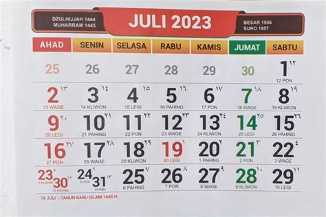 Kalender Jawa Hari Selasa 4 Juli 2023 Lengkap Nama Weton Jumlah Neptu