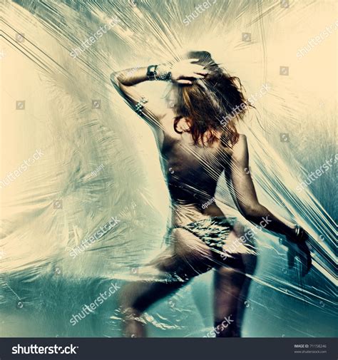 Dancing Girl Polyethylene Film Disco Party Stock Photo Edit Now