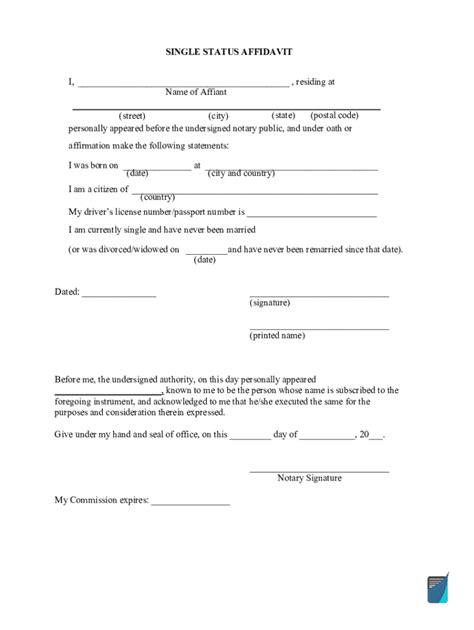 Fillable Online Single Status Affidavit Form Single Status Affidavit