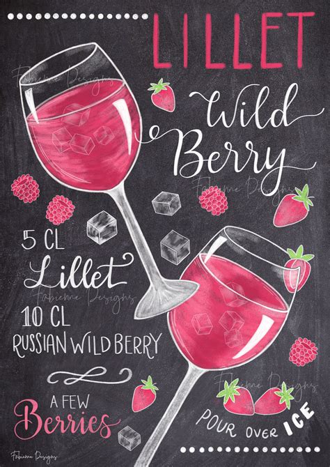 Bar Decor Print Lillet Wild Berry Cocktail Recipe Poster Etsy