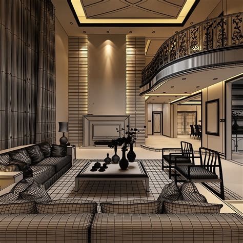 Elegant Living Room With Balcony 3d Model Max