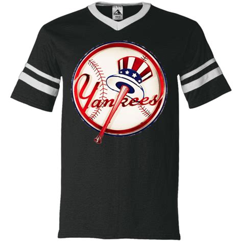 Official New York Yankees Classic Logo V Neck Sleeve Stripe Jersey