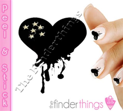 Valentine S Day Black Dripping Heart Emo Nail Art Decal Stickers Har
