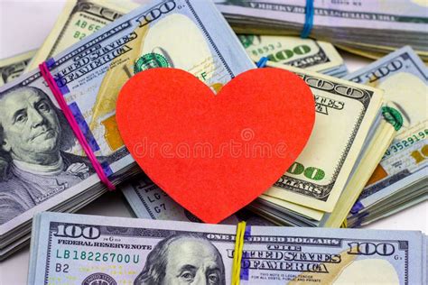 Dollar Packs And Big Red Paper Heart On Money Background Sex Love And