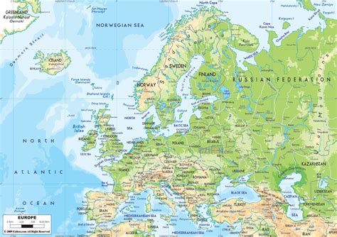 Physical Map of Europe - Ezilon Maps