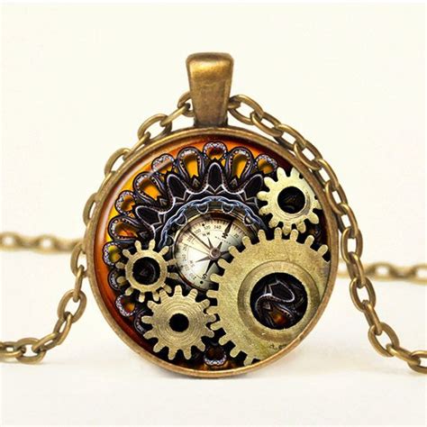 Steampunk Compass Photo Cogs Steampunk Jewelry Steampunk Necklace Steampunk Gears Mechanical ...