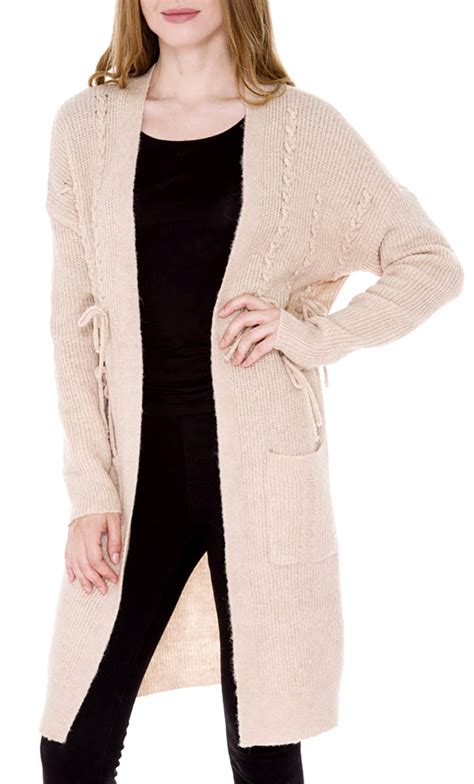 Wholesale Solid Super Soft Knit Long Cardigan With Pockets And Ties In