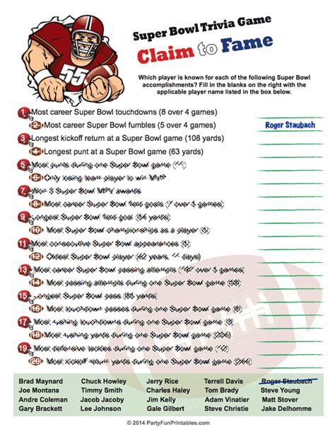 Find the odd word out. Printable Super Bowl Trivia Game - Claim to Fame | Super ...