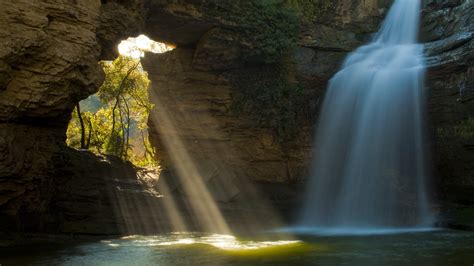 Sunlight Waterfall Cave Timelapse Hd Wallpaper Nature And Landscape