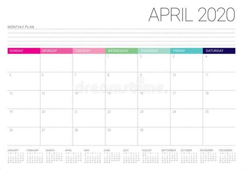 April 2020 Desk Calendar Vector Illustration Stock Vector