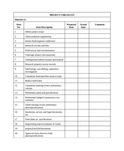 Free 16 Project Checklist Samples And Templates In Excel Pdf Ms Word