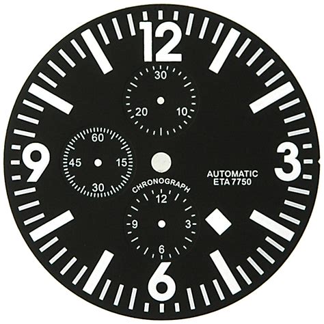 Uhr vorlage zum ausdrucken und selber basteln. D=41,0 mm Zifferblatt ETA 7750, schwarz matt, weiße Leuchtzahlen