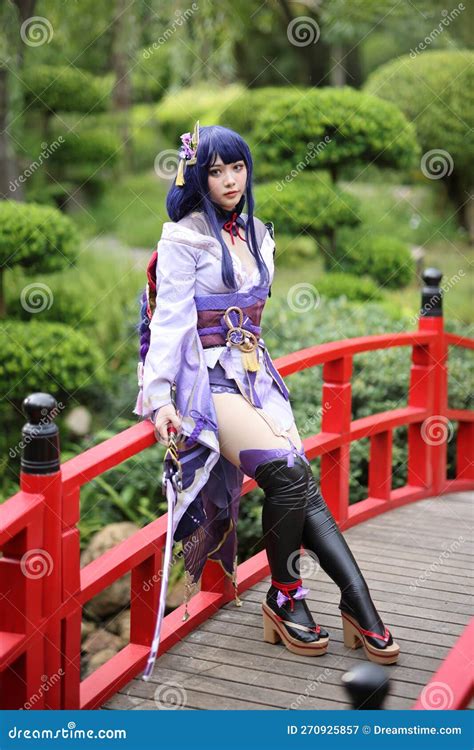Portrait Of A Beautiful Young Woman Game Cosplay With Samurai Dress