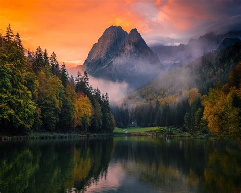 Lake Mountain Forest Germany Mist Sunset Fall Trees