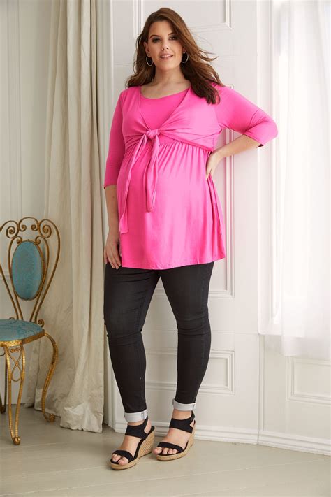 Bump It Up Maternity Hot Pink Overlay Nursing Top Plus Size 16 To 36