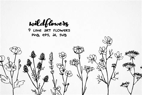 Wildflower Svg Line Art Clipart Flower Png Outline Floral Etsy