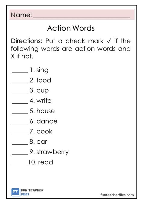 Action Words Worksheets Set 1 Fun Teacher Files