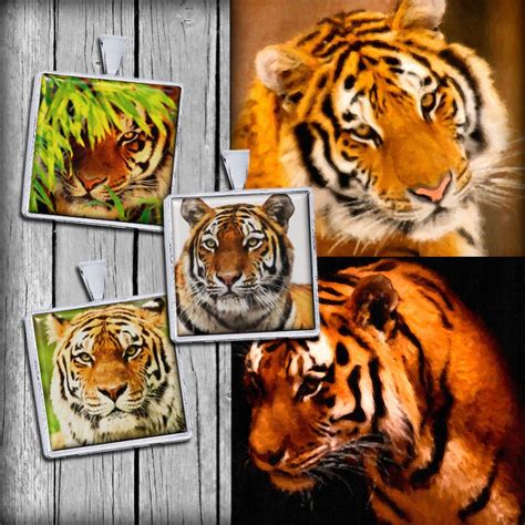 Digital Collage Sheets Tiger Paintings Printable Square Etsy