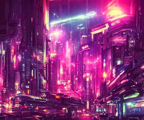 Futuristic Cityscape Dark Sci Fi Neon Lights Stable Diffusion