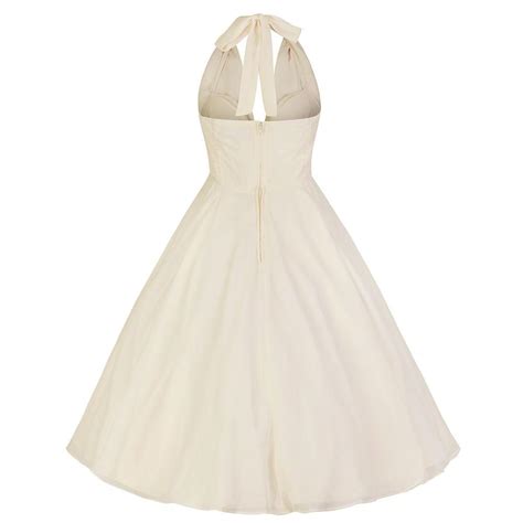 Ivory White Chiffon Vintage Marilyn Monroe Style 50s Swing Dress
