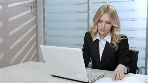 Business Woman In The Workplace Clerk Typing Woman On The Computer Office Life Stock Video