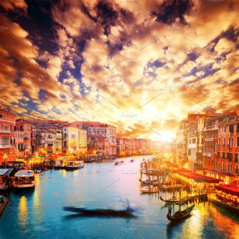 Venice At Sunset Romantic Scenery High Quality Architecture Stock