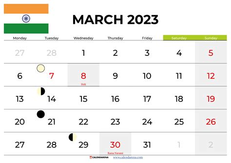 March 2023 Calendar With Festivals And Holidays India