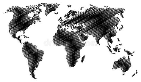 Abstract Black World Map With Scribble Effect Isolated On White