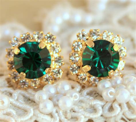 Emerald Stud Earringsemerald Crystal Earringsemerald Green Etsy