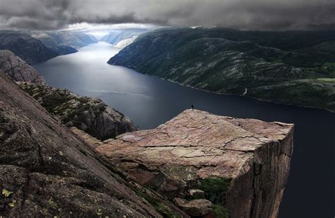 Green Mountain And River Nature Landscape Preikestolen Norway Hd