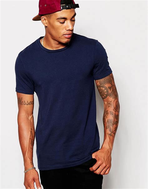 Lyst Asos Muscle Fit T Shirt With Crew Neck And Stretch In Blue For Men