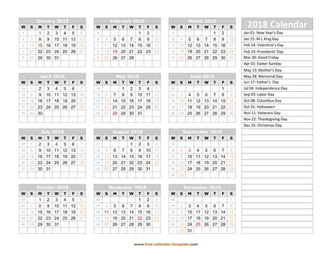 2018 Yearly Calendar Template Hq Printable Documents