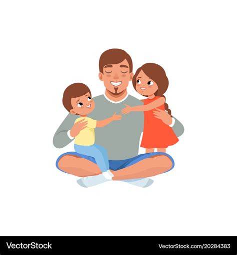 Happy Father With His Two Children Loving Dad Vector Image