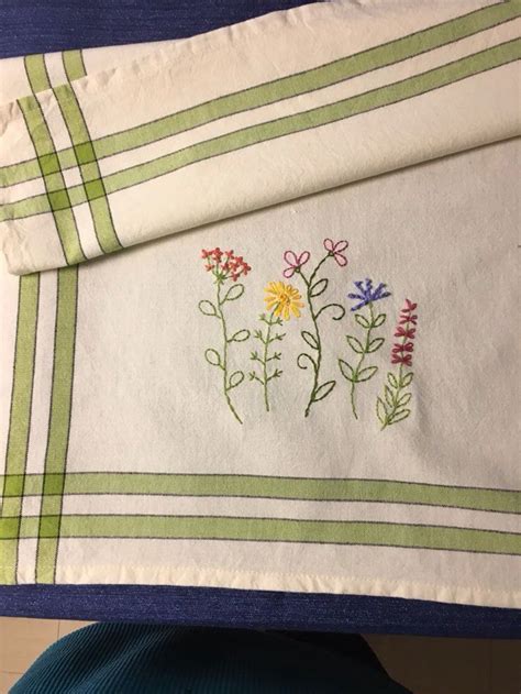Wildflower Dish Towel Hand Embroidered Kitchen Towel Farmhouse Etsy