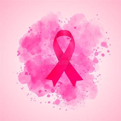 Breast Cancer Awareness Month Vector Ribbon On Watercolor Background