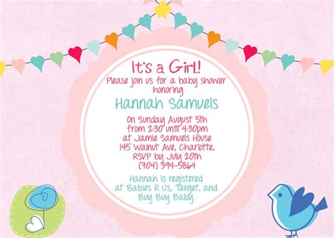 Download, print, or send online (with rsvp). Baby Shower Invitation Wording for a Girl | FREE Printable ...