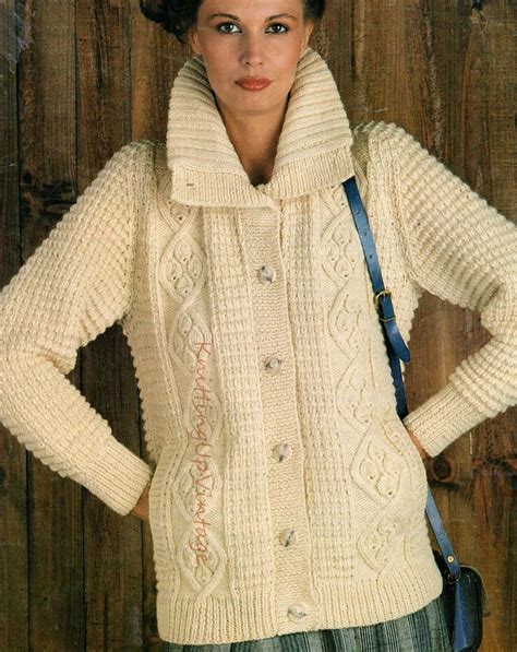 Aran Knitting Pattern Pdf Womens Ladies Jacket 34 38 Etsy Patrones Punto Aran Chaquetas