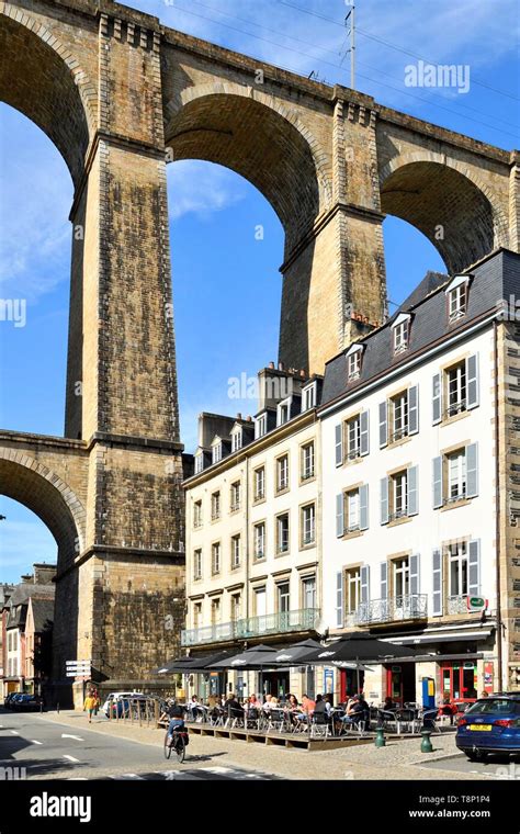 France Finistere Morlaix Place Des Otages And The Viaduct Stock